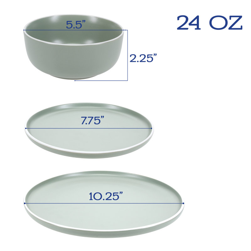 Sage and White Ceramic 12-Piece Dinnerware Set, Service for 4