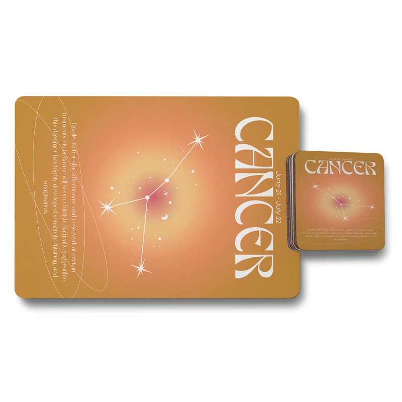 Cancer Zodiac Placemat and Coaster Set 12 Piece Wipe Clean