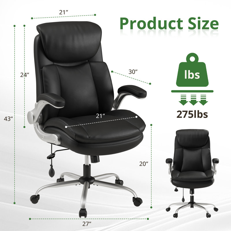 Ergonomic Executive Office Chair with Adjustable Air Lumbar Support, Flip-up Armrests & Reclining Tray, Black