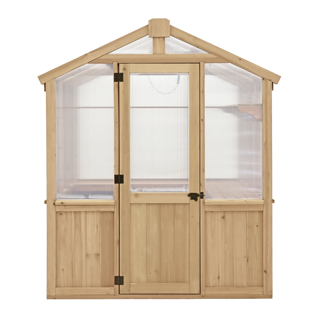 Meridian 6.7' x 9.7' Greenhouse with Cedar Wood Frame and Polycarbonate Panels Spacious Weather-Resistant Design Yardistry