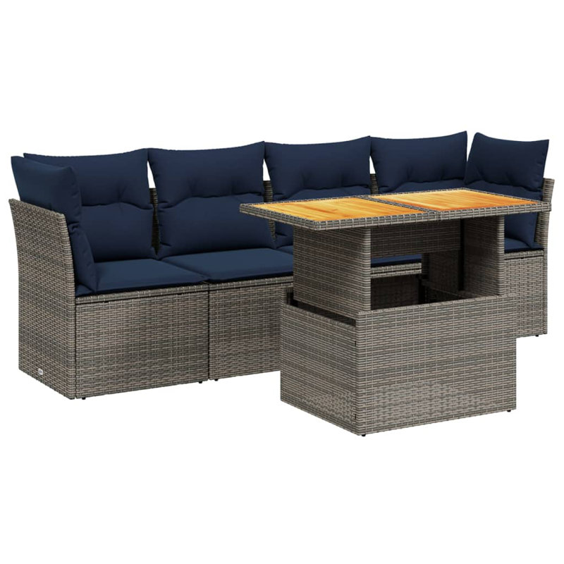  Ensemble de canapé de patio 5 pièces avec coussins en rotin de polyester gris