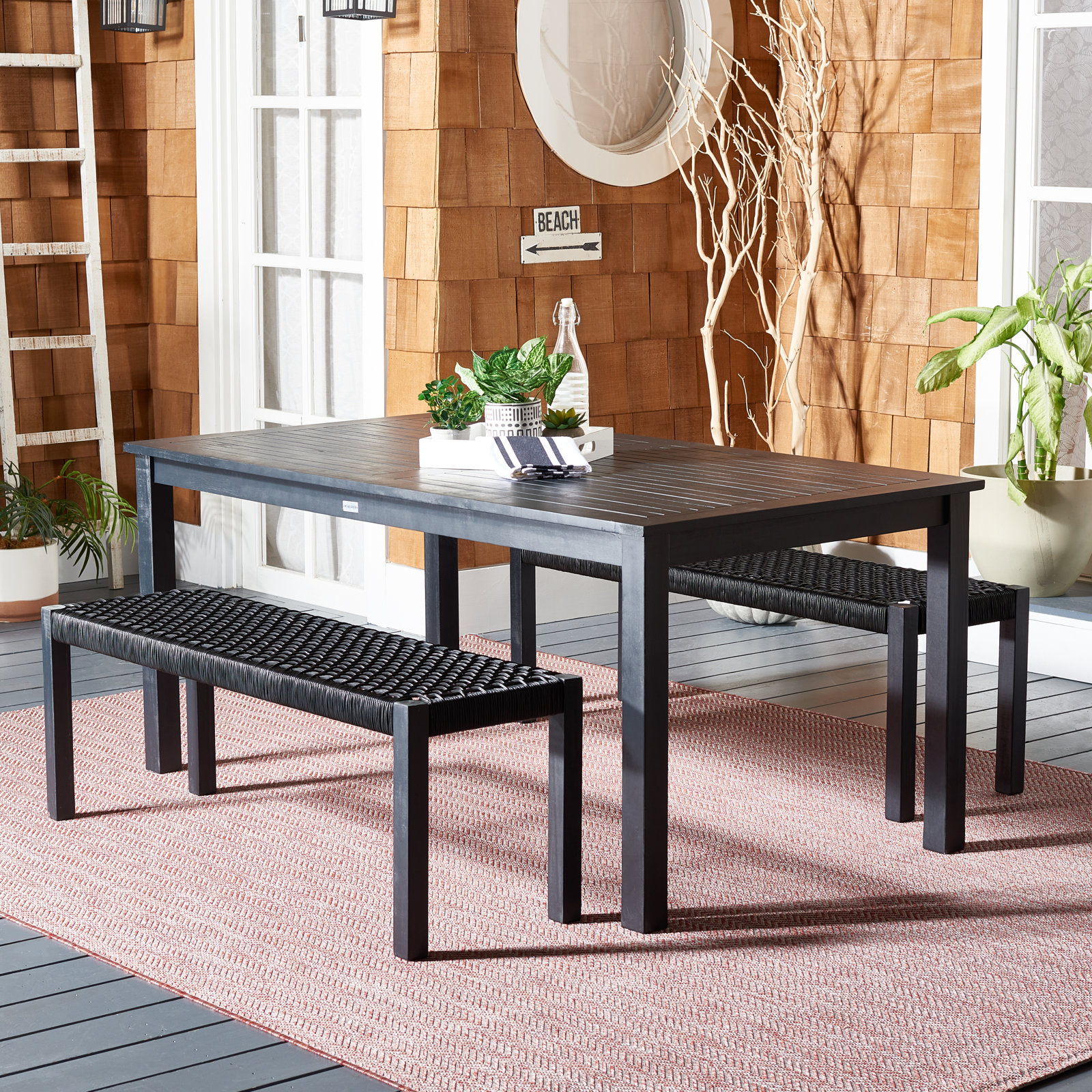 Mambo 67" Acacia Patio Dining Set, Black