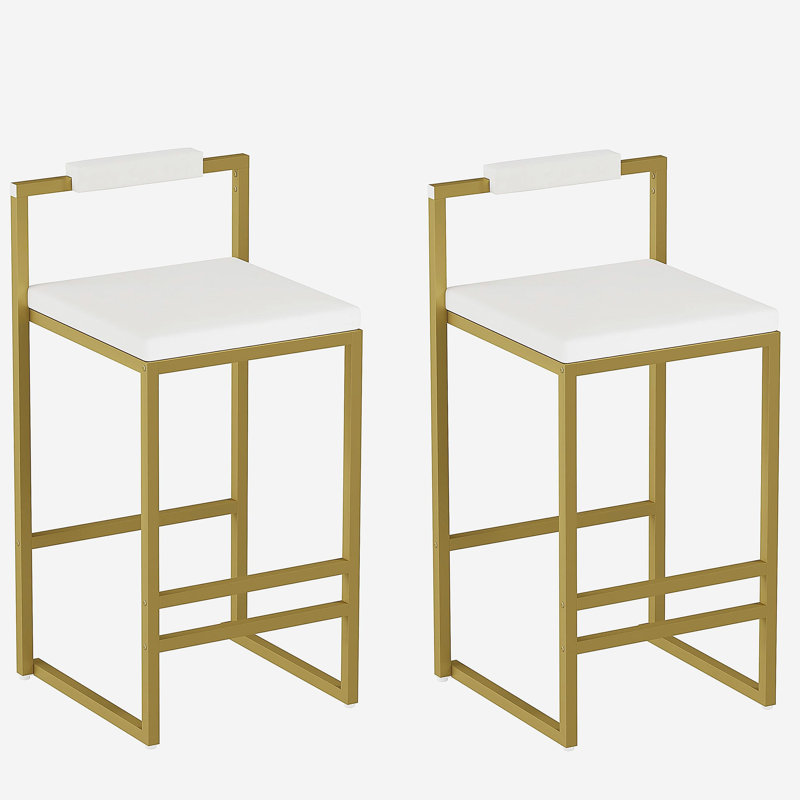 Upholstered Velvet Bar Stools Modern Dining Stools (Gold & Creamy White, Set of 2), Gold, Creamy White