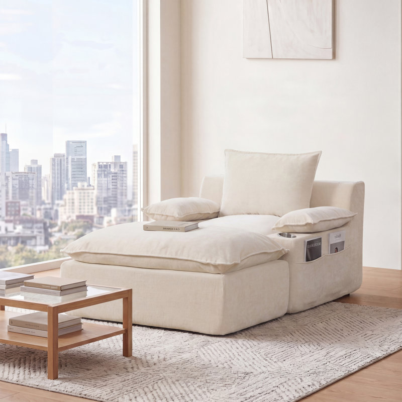 1 Seater Chenille Sofa, Light Khaki