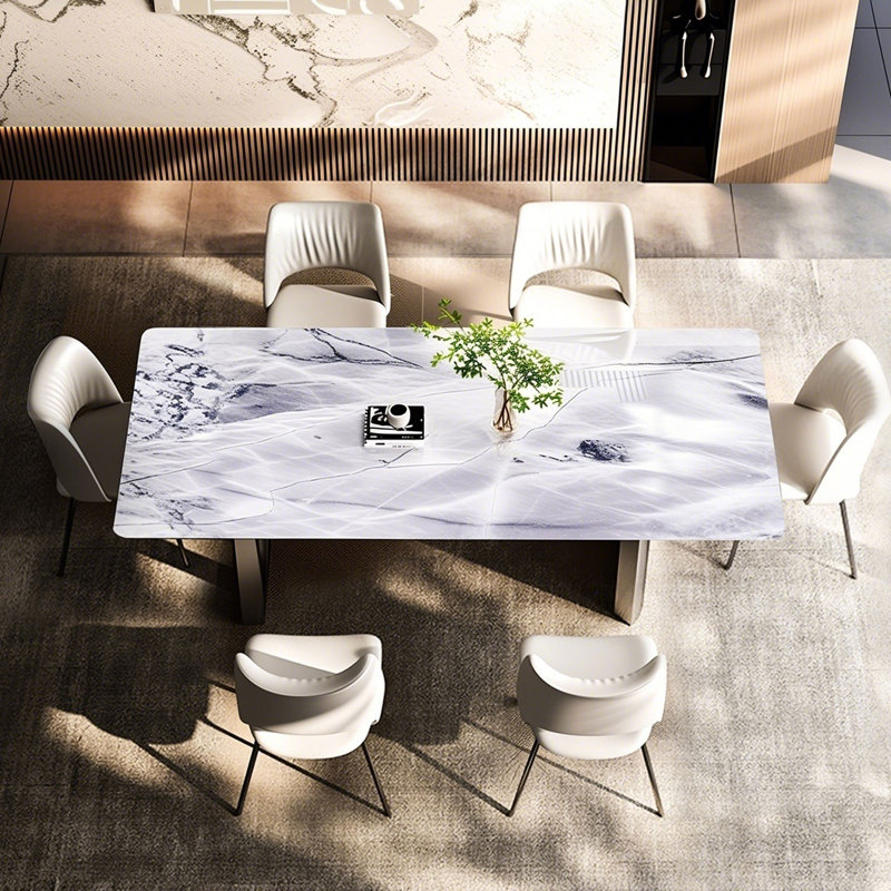 Rectangular Marble & Sintered Stone Dining Table, 29.54"H x 63"L x 35.44"W
