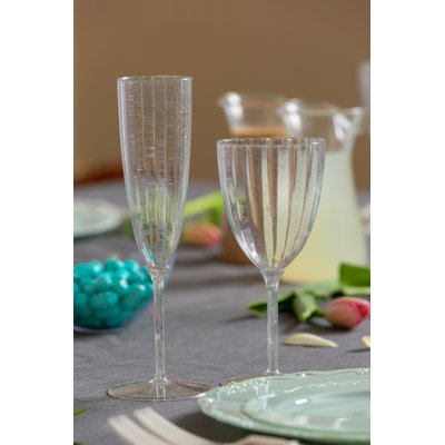 Disposable Gold Glitter Disposable Plastic Wine Glasses Goblet 7 oz