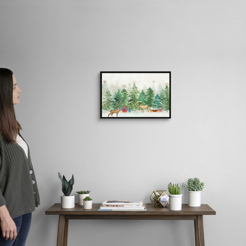 Magie de Noël - reproduction d'art sur toile, H 14 po x l 20 po x P 1,75 po, Cadre noir