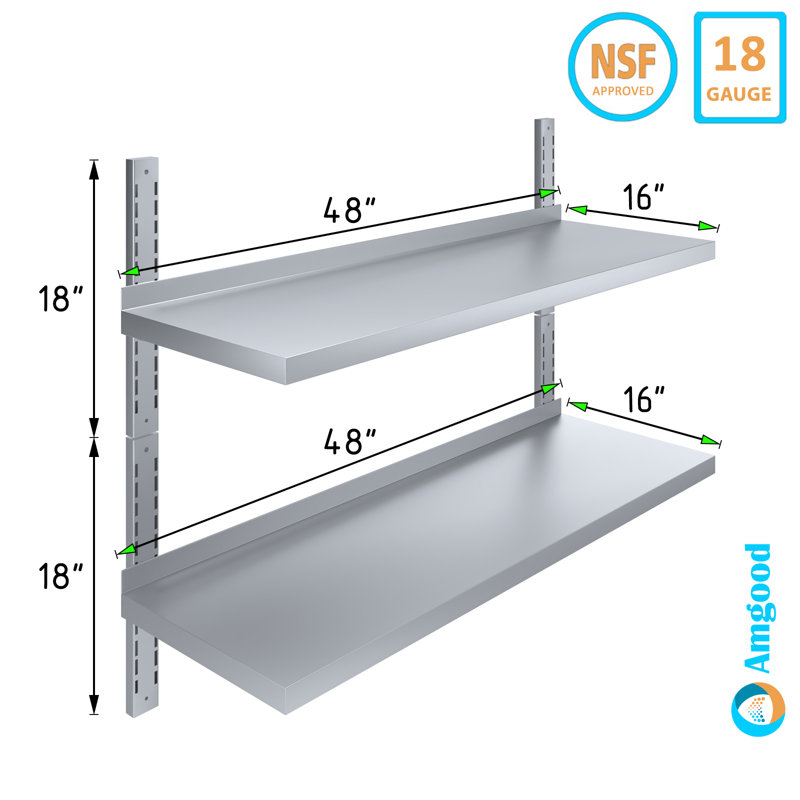 Étagère murale à deux niveaux en métal 16 po x 48 po AmGood