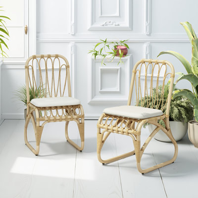 yellow Outdoor Pe Wicker Dining Chairs (set Of 2) - Washable Cushions, Iron Frame For Backyard/poolside