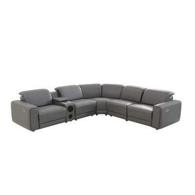 214"Top Breathable Leather Power Reclining Sectional With Power Headrests, Storage Console, LED Lighting & Bluetooth Speakers