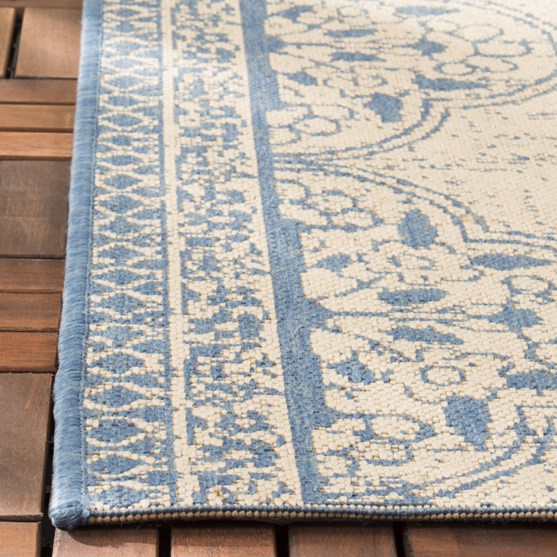 Danya Geometric Blue/Cream Indoor / Outdoor Area Indoor/Outdoor Area Rug, Runner 2'2" x 8'
