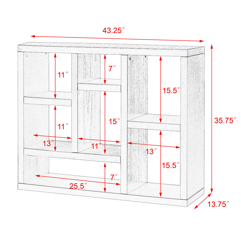Open Wooden Open Shelf Bookcase, Freestanding Display Storage Cabinet With 7 Cube Storage Spaces, Floor Standing Bookshelf, Entryway, Living Room Storage Cabinet