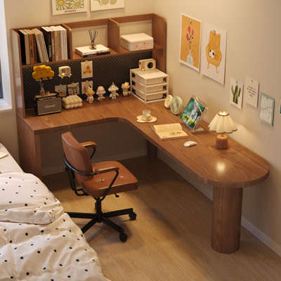 Nut-brown L-Shaped Solid Wood writing desk