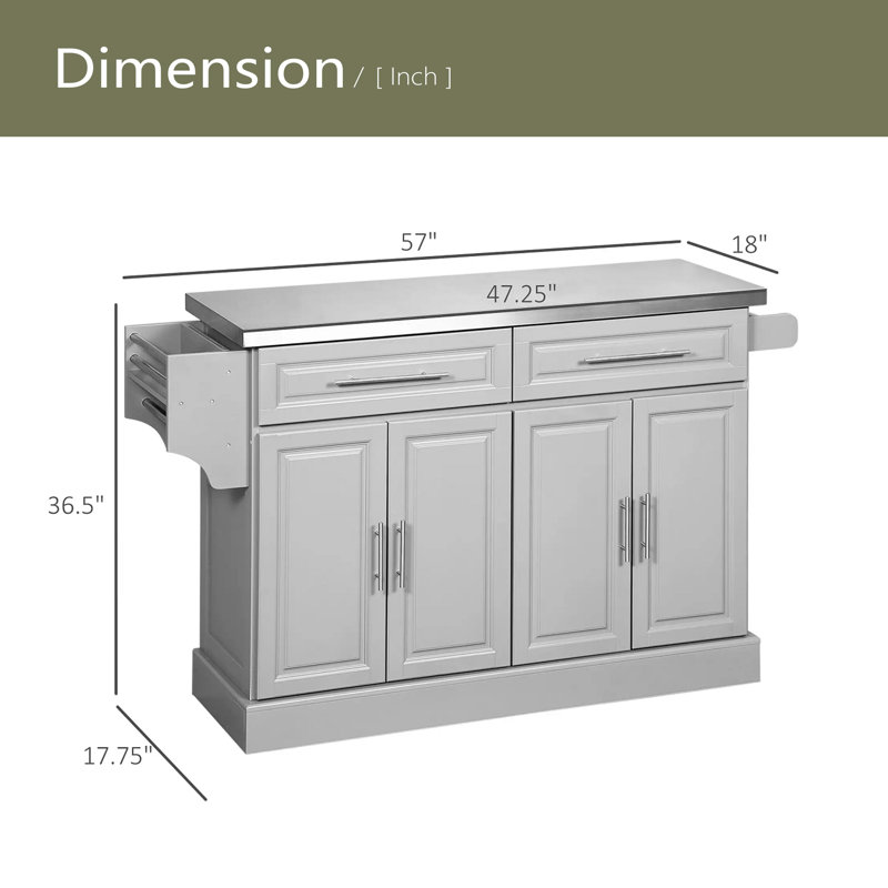 Kitchen Island Rolling Kitchen Island Cart With 2 Drawers, Spice, Knife And Towel Rack