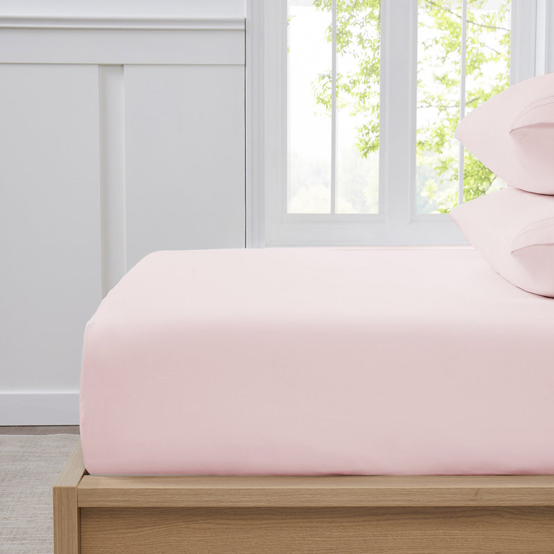 Brushed Microfiber Bottom Sheets with Built in Sheet Straps, Full Fitted Sheet, Pink