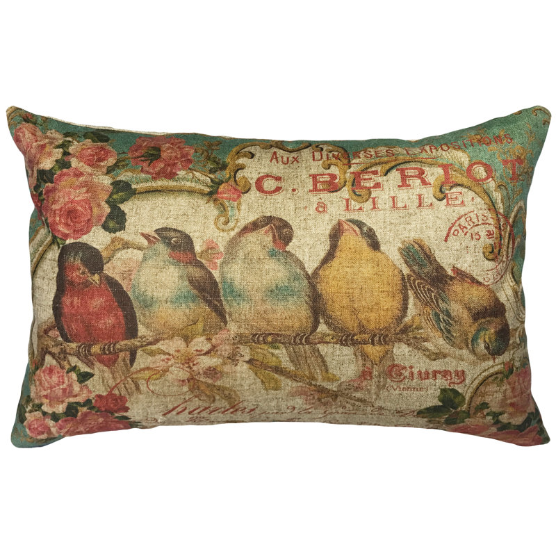  Cottage Birds Linen Lumbar Pillow