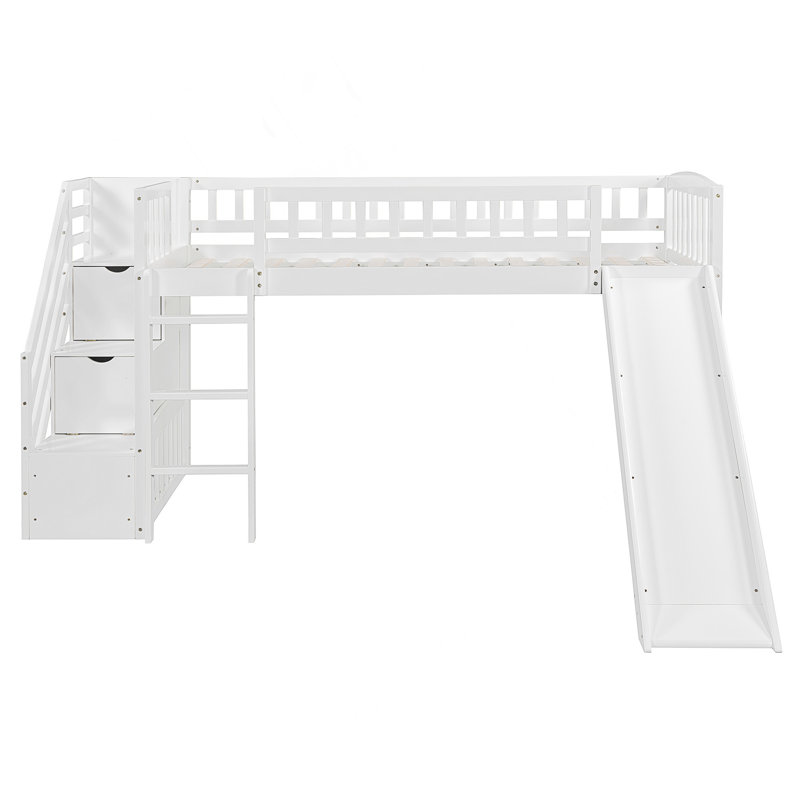 Lit mezzanine simple avec glissière Stairway, Blanc