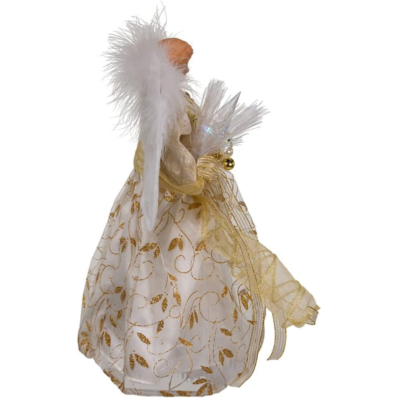 Elegant Gold and White Angel Tree Topper with Feather Wings