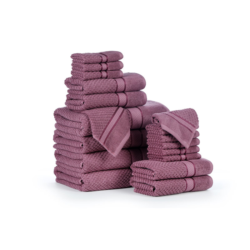 Collection de serviettes texturées 100% coton Mulaayam, Mauve raisin, Ensemble de serviettes 18 pièces