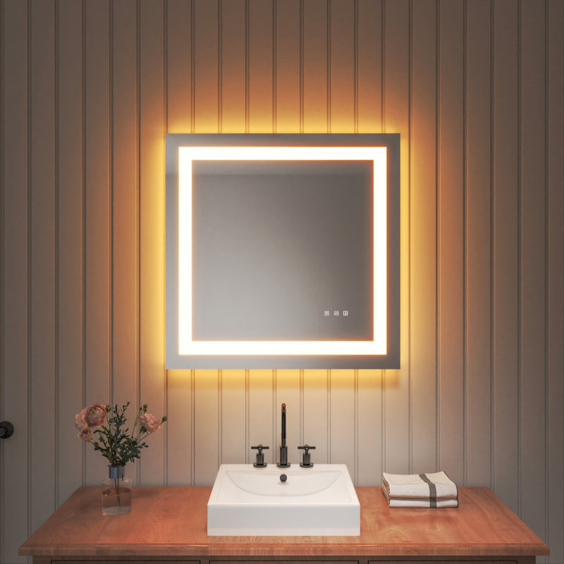 Frameless LED Light Anti-Fog Wall Bathroom Vanity Mirror with Backlit & Frontlit, 30" x 30"