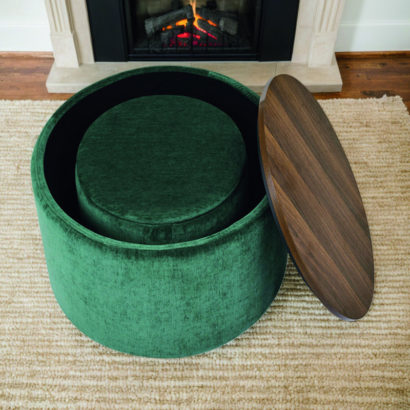 2-In-1 Chenille Storage Ottoman & Stool - Hidden Storage, Durable Panel, Multi-Functional Coffee Table, Green