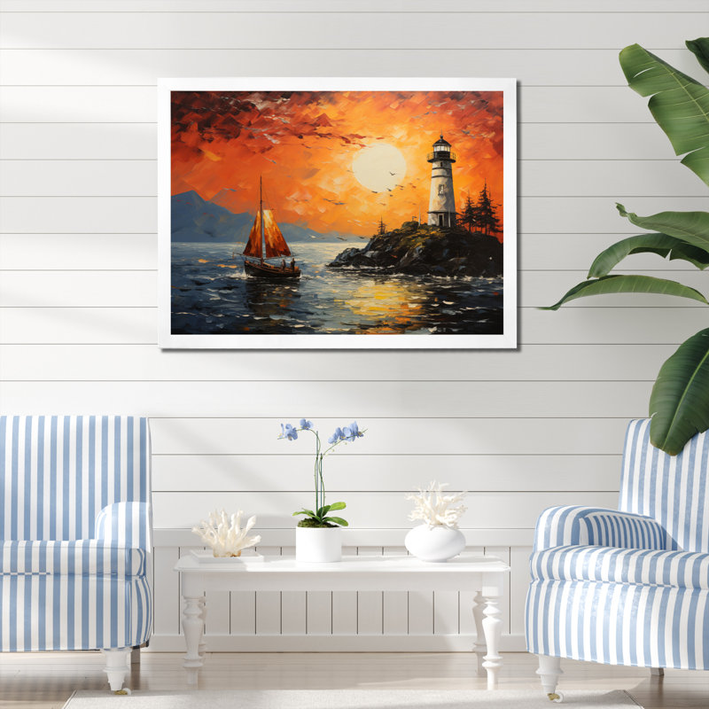 Phare guidant le pointillisme I, H 34 po x l 44 po x P 1,5 po, Toile tendue