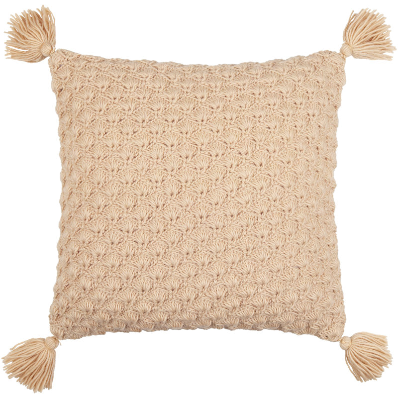 Makrome Wool Blend Throw Pillow, 18"H x 18"W, Pink, Polyester