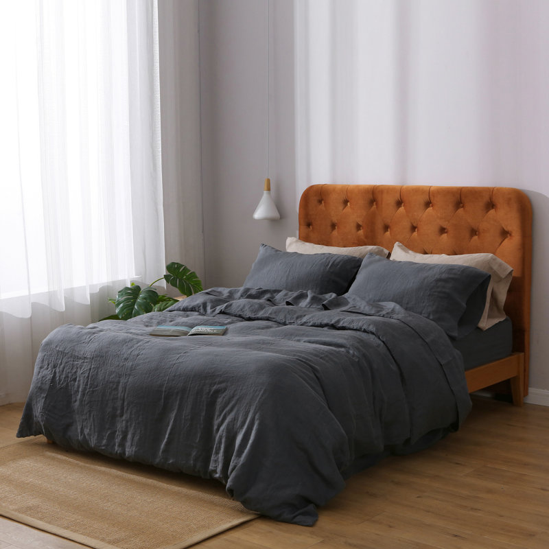 Housse de couette 100% lin Highland Feather - literie en lin - luxe classique - ultra-douce et respirante, Gris