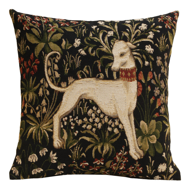 Medieval Hound Standing European Cushion Covers, Beige/Black/Green Hound 3