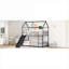 Lit superposé simple au-dessus d'un lit simple en métal noir profond, de style maisonnette avec glissoire pour chambre d'enfant