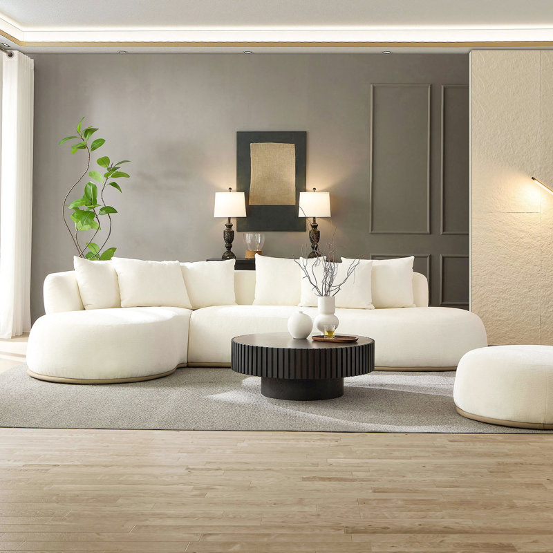 En forme de L avec assise profonde et structure en bois, beige, sans assemblage, salon, revêtement, canapé modulaire beige surdimensionné, siège de conception moderne
