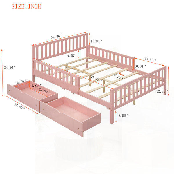 Ophelia & Co. Twin Size Wood Platform Bed with Guardrails and Storage ...