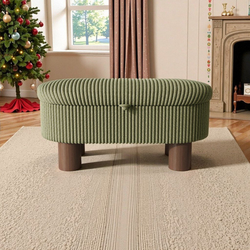 43.3"L x 19.1"W x 21.3"H Storage Ottoman Bench With Lift-Top Seat And Cylinder Legs, Corduroy Upholstery, Green