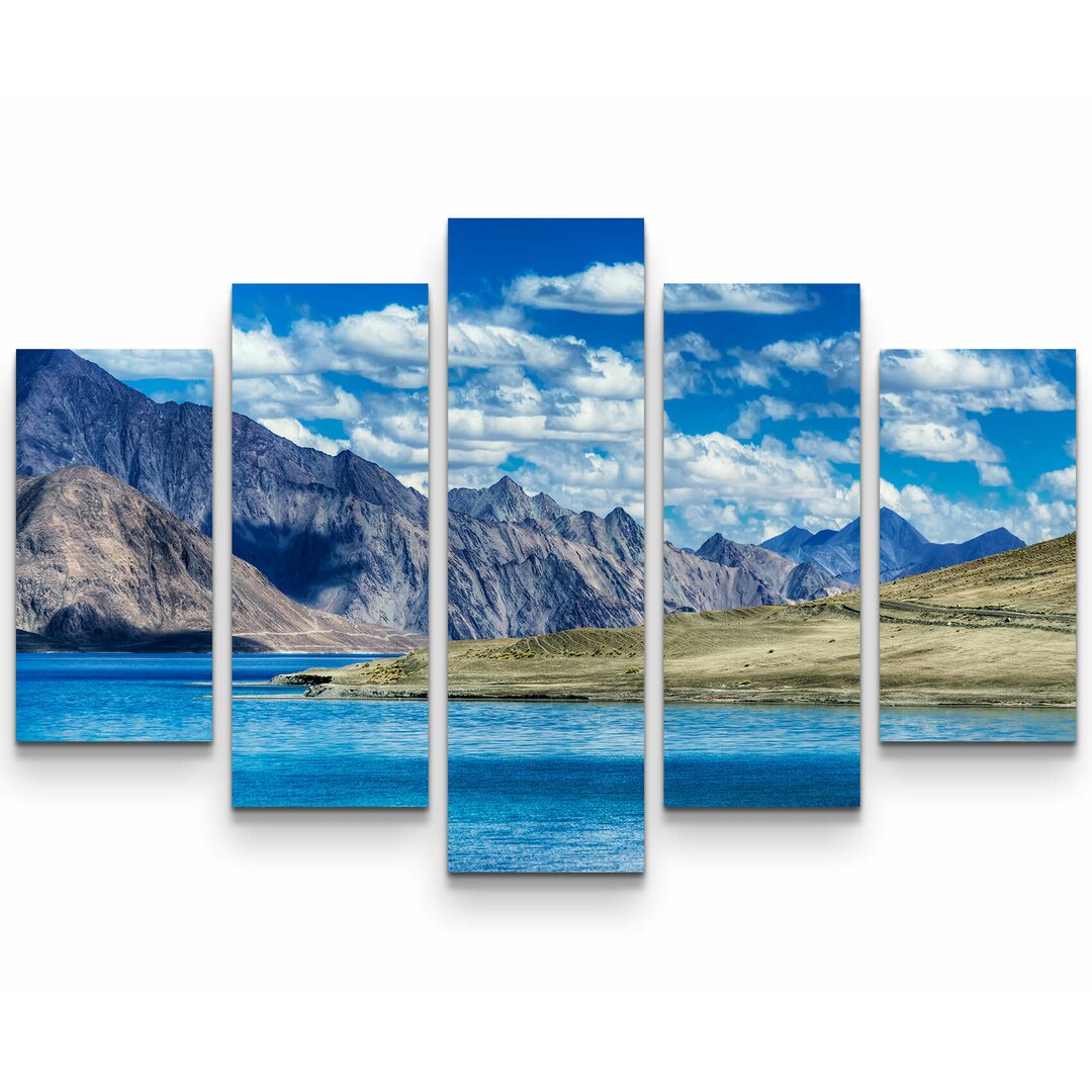 5-tlg. Leinwandbilder-Set Pangong Tsho mit Bergen - Tibet