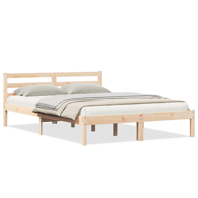 Bed Frame with Headboard Solid Pine Wood, European Double (140 x 200 cm), Natural