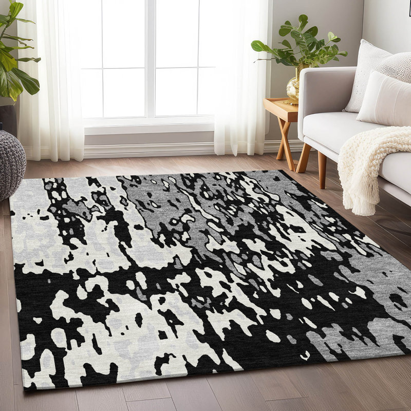 Tapis noir Prisco lavable à la machine de qualité supérieure, Rectangle 10 pi x 14 pi