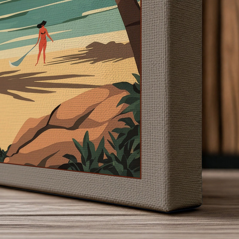Tropical Paradise Awaits Retro - Wrapped Canvas, 36x24 - 91.4 x 61.0 cm, Taupe Border