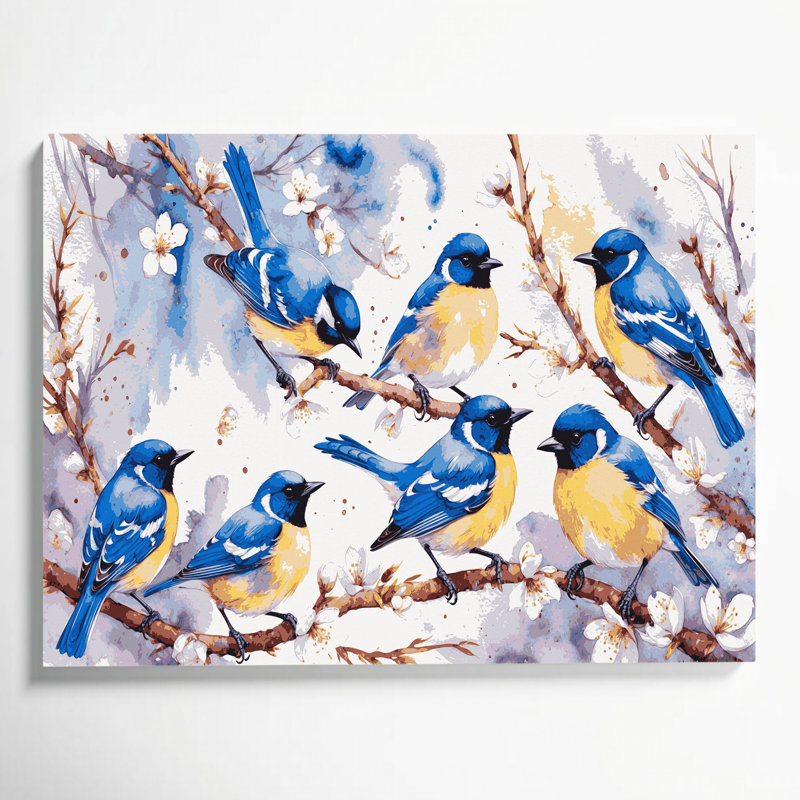 Birds Blue Tit Beige Canvas Wall Art, 12" H x 18" W