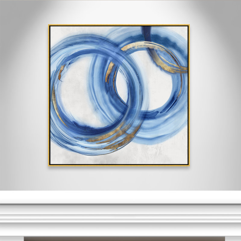 «Blue Cosmic Cascade I» par Emma Peal, Toile avec cadre flottant or, Pas de tapis, H 41,5 po x l 41,5 po x P 2 po