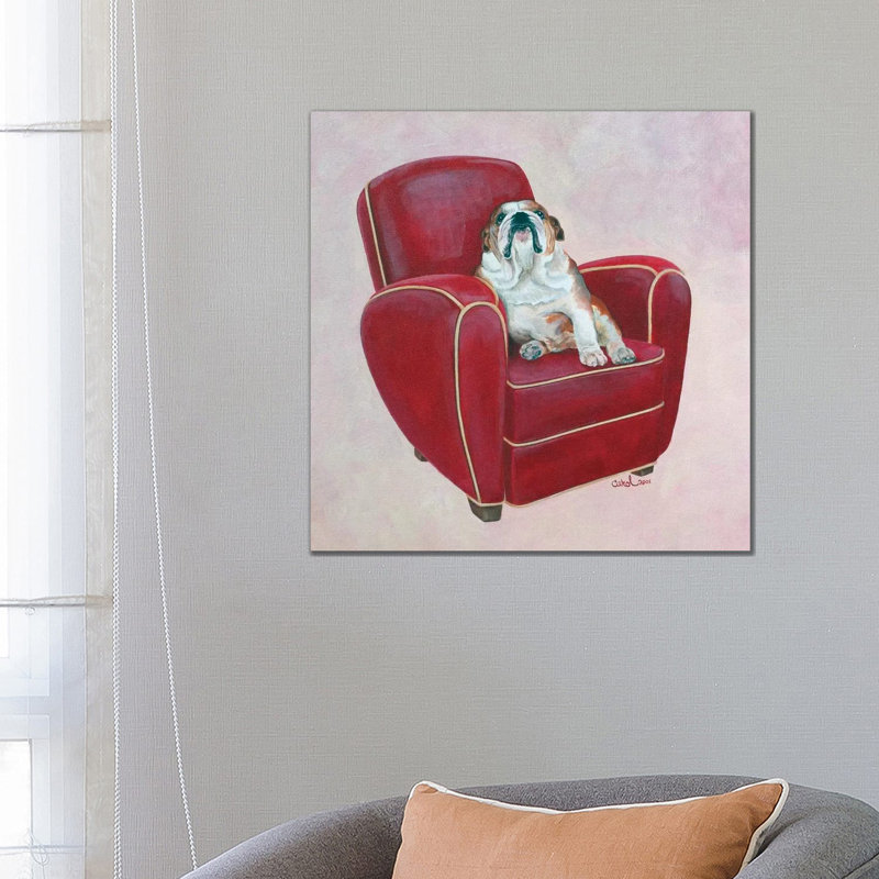 Bulldog On Red by Carol Dillon - Wrapped Canvas Gallery-Wrapped Canvas Giclée, 66.04 cm H x 66.04 cm W x 3.175 cm D