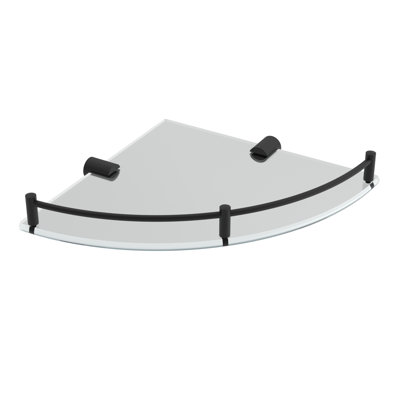 Glass Wall-Mounted Corner Shelf - Matte Black, Premium Brass Construction, Installation Hardware Included