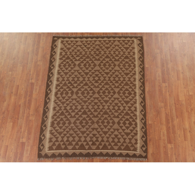 Brown Kilim Reversible Wool Area Rug 5x7