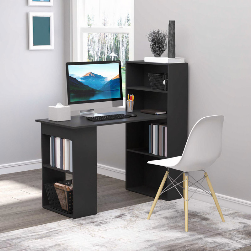 Bureau de bureau moderne avec tablettes de rangement à 6 niveaux, table d'écriture avec bibliothèque de 47 po