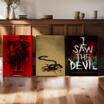 Ensemble de 3 affiches encadrées, impressions sur toile, affiches de film d'horreur - Saw 10e anniversaire, « J'ai vu le diable », œuvre d'art vintage pour la décoration murale du salon ou du cinéma maison
