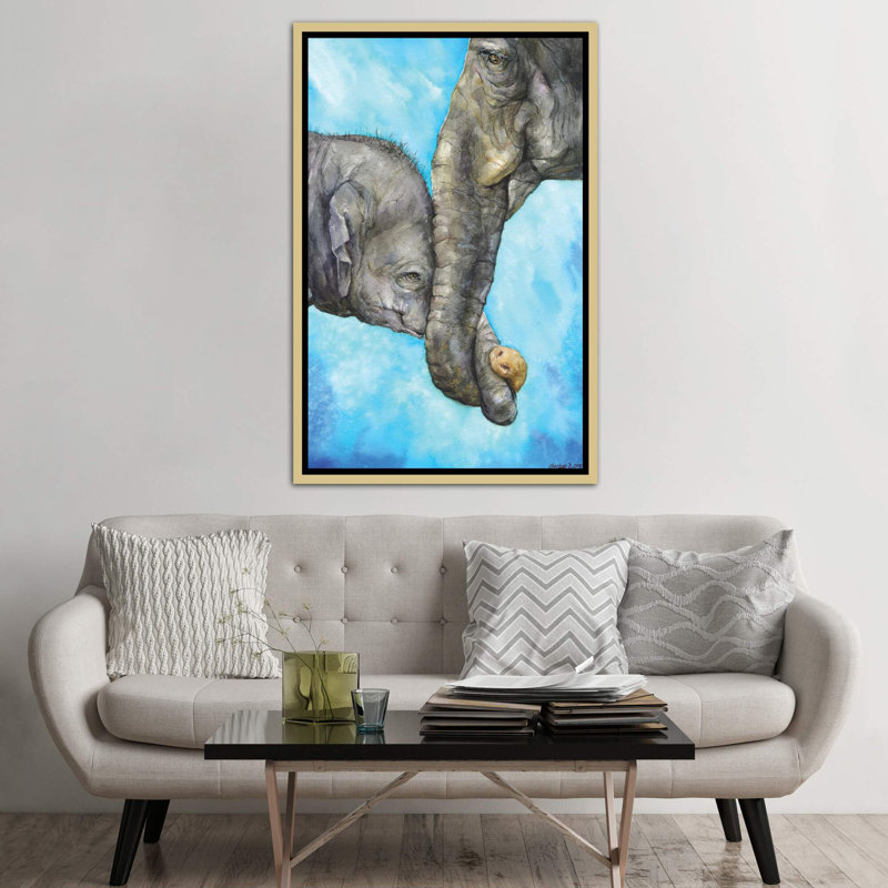 Éléphants - Pure Family, art sur toile, H 60 po x l 40po x P 1,5 po, Toile encadrée d'or