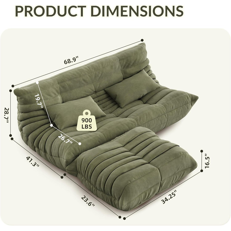 Canapé en peluche Boneless 69 po, Vert