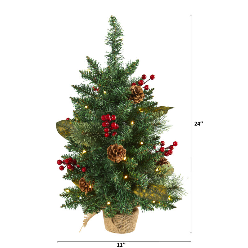 2' H Lighted Artificial Pine Christmas Tree