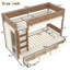 Lit superposé simple au dessus d'un lit simple / simple TG au dessus d'un lit double avec 4 tiroirs de rangement, lit superposé en bois massif avec garde-robe intégrée et garde-corps pleine longueur, sans sommier, beige et naturel