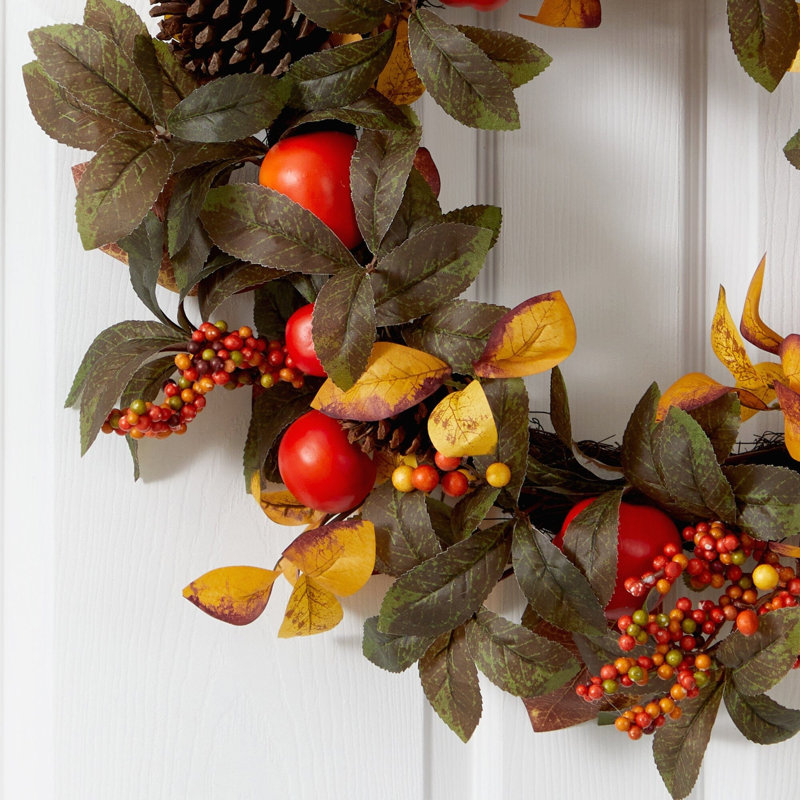 Persimmon and Pinecones Artificial Fall Wreath