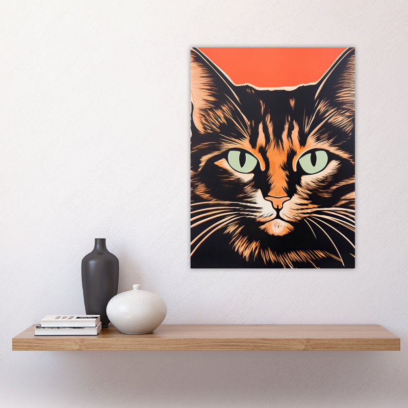 Wall Art Print Tortoiseshell Cat Screen Artwork Spot Block Colour Duotone Retro Riso Interior Design Poster